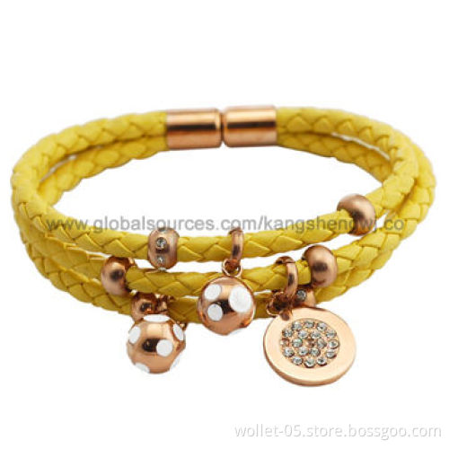 Leather Bangles with Lovely Ball, Various Leather Colors are Available